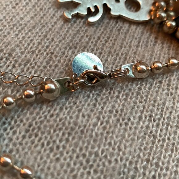 2x32$ ❄️👸👑 Trio Necklace Bracelet & Earrings - silver tone skull & bead chain - Picture 12 of 13